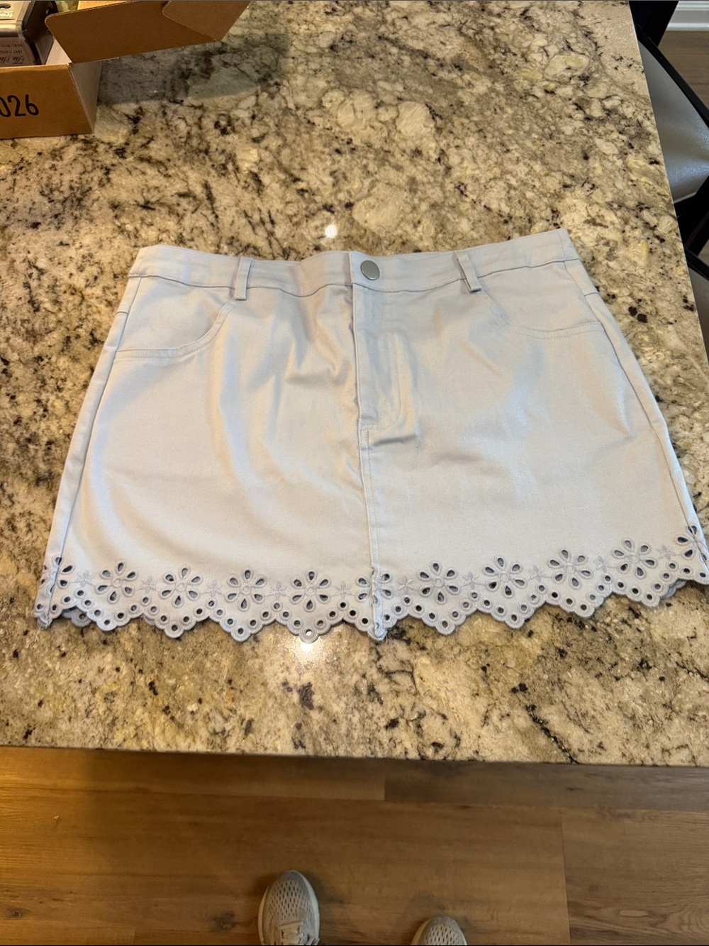 Blue Blush White Eyelet Hem Mini Skirt